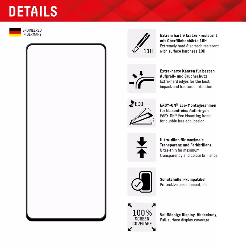 Displex Full Cover Screen Protector (10H) für Samsung Galaxy A54 5G, Eco-Montagerahmen, Full Cover