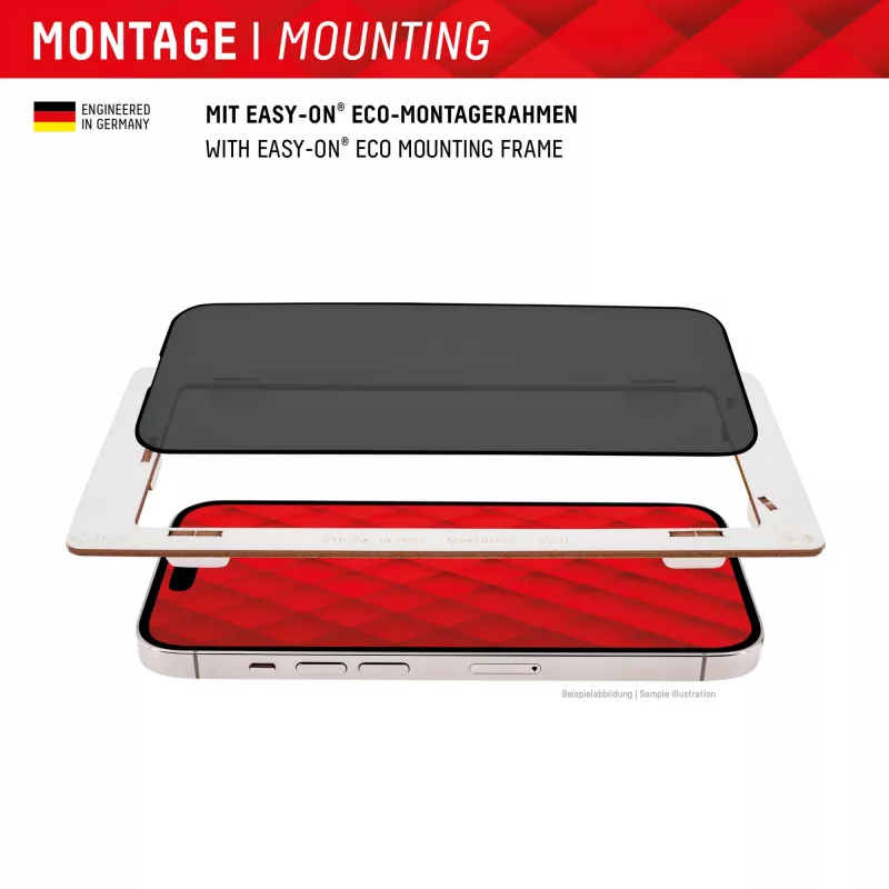 Displex Privacy Screen Protector (10H) für Apple iPhone 15/15 Pro, Eco-Montagerahmen, Privacy Filter