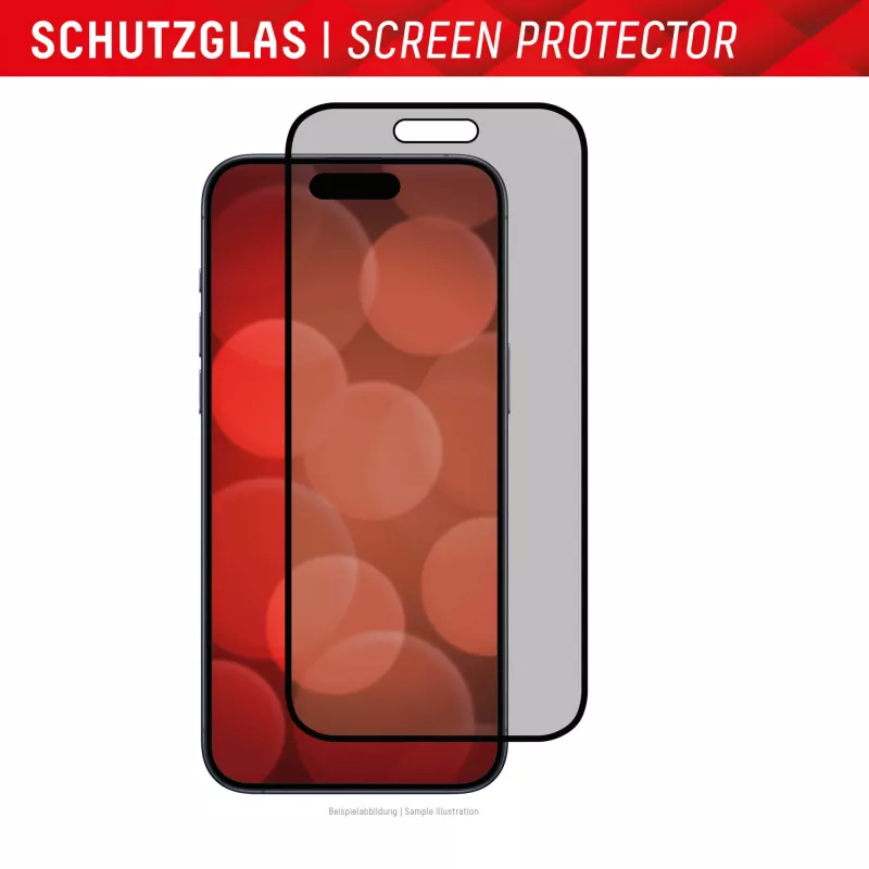 Displex Privacy Screen Protector (10H) für Apple iPhone 15/15 Pro, Eco-Montagerahmen, Privacy Filter