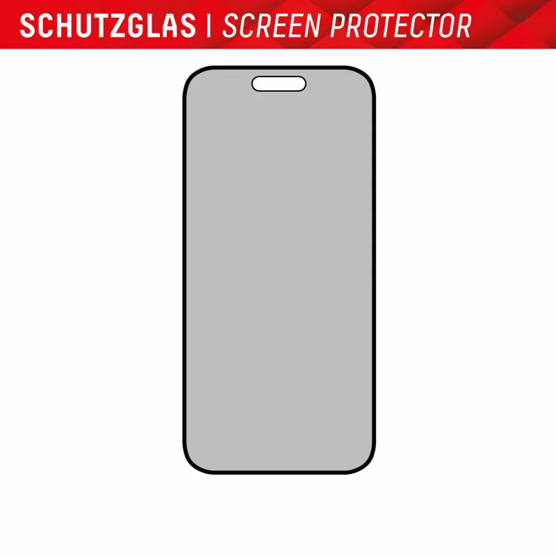 Displex Privacy Screen Protector (10H) für Apple iPhone 15/15 Pro, Eco-Montagerahmen, Privacy Filter