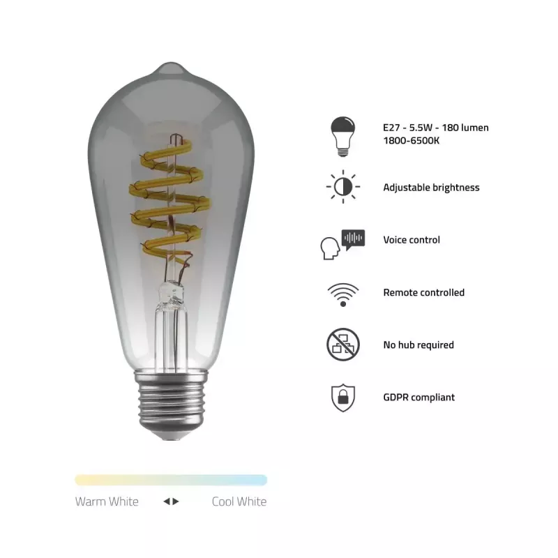 Intelligente Glühbirne Avanca International BV Hombli HBEB-0211, Wi‑Fi, 5,5 W, grau, A19 (6,1×14,2 cm)