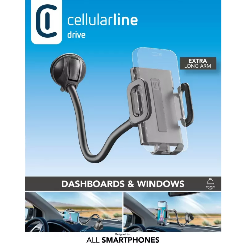 Sourcing Cellularline Hug Flexi XL universelle Saugnapf-Passivhalterung für Mobiltelefone, schwarz/grau