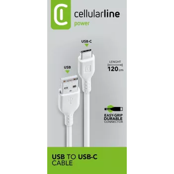 Stromkabel Cellularline 120 cm USB-C USB-A Stecker Weiß