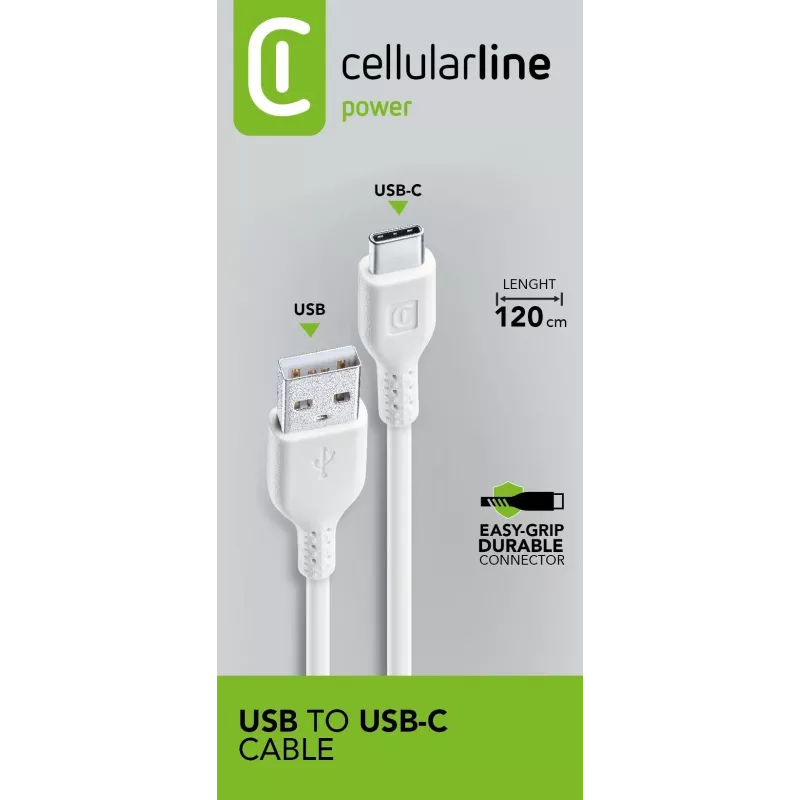 Stromkabel Cellularline 120 cm USB-C USB-A Stecker Weiß