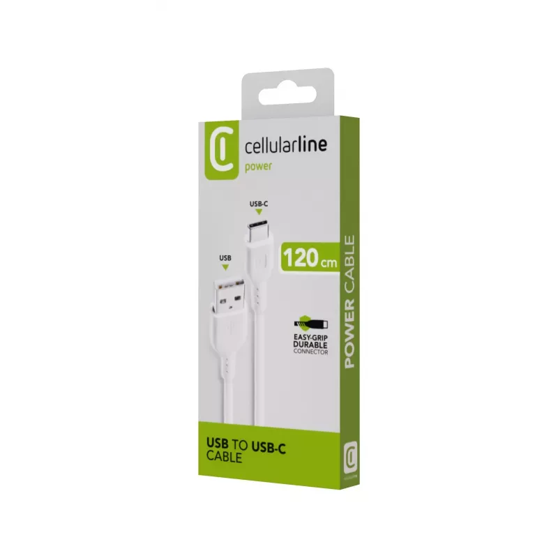 Stromkabel Cellularline 120 cm USB-C USB-A Stecker Weiß