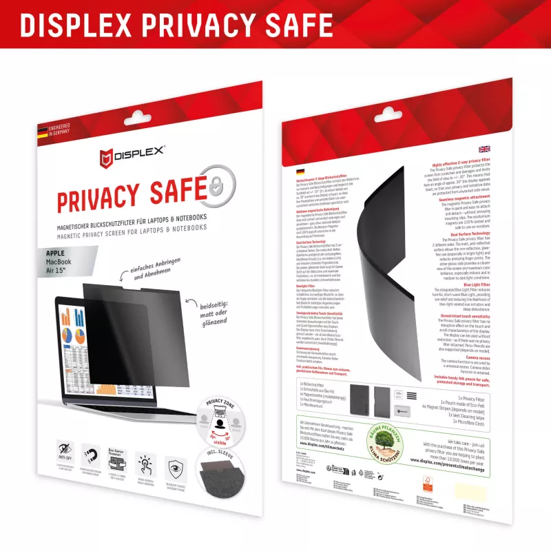 Displex PRIVACY SAFE magnetischer 2-Wege-Blickschutzfilter für MacBook Air 15 Zoll Matt 5H