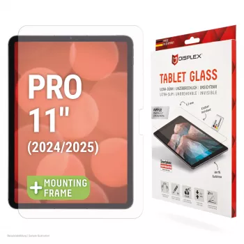 Displex Tablet Glass (9H) für Apple iPad Pro 11'' (2025/2024), Eco Montagerahmen, unzerbrechlich, ultraflach, unsichtbar