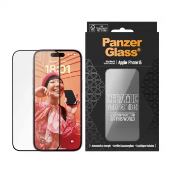 PanzerGlass Ceramic Protection für iPhone 15 Ultra-Wide Fit kratzfest stoßfest