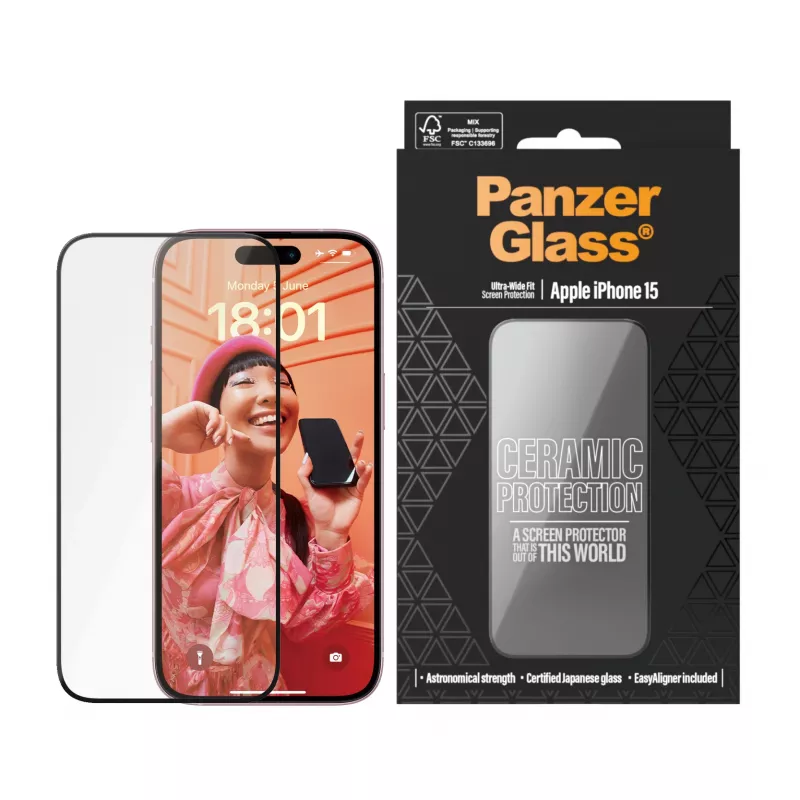 PanzerGlass Ceramic Protection für iPhone 15 Ultra-Wide Fit kratzfest stoßfest