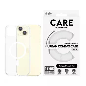 PanzerGlass CARE™ by ® Urban Combat Hülle Transparent mit weißem MagSafe iPhone 15 Plus