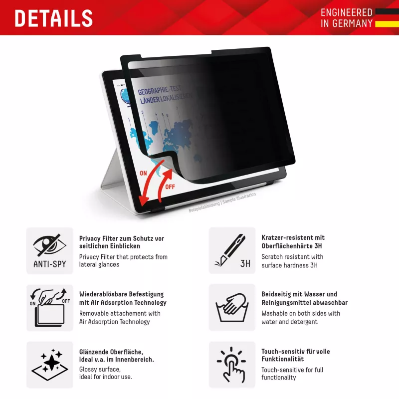 Displex TABLET PRIVACY SAFE abnehmbarer 2-Wege-Sichtschutzfilter für iPad Pro 11'' (2025/2024)