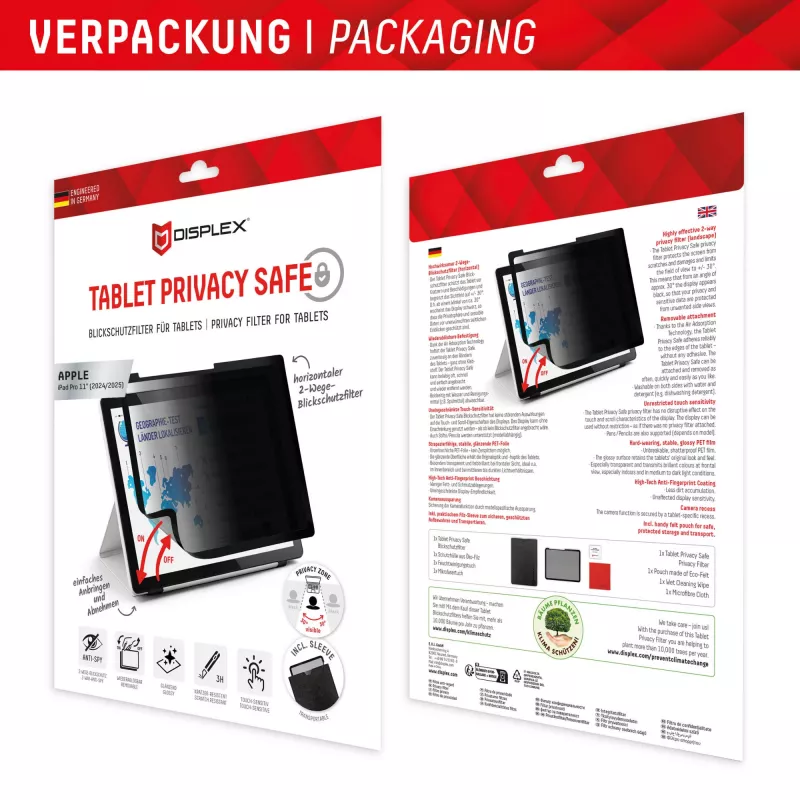 Displex TABLET PRIVACY SAFE abnehmbarer 2-Wege-Sichtschutzfilter für iPad Pro 11'' (2025/2024)