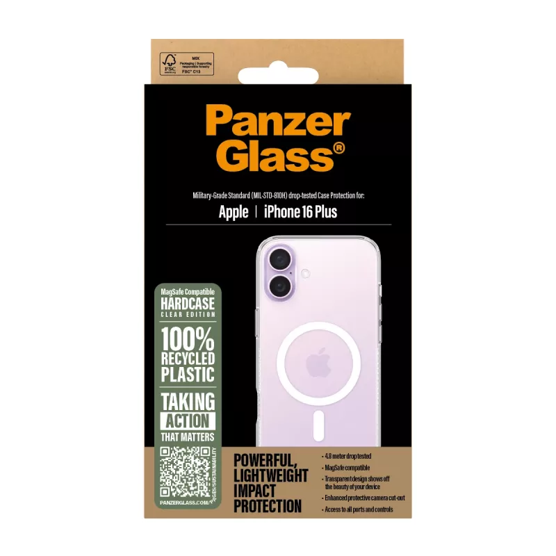 Cover PanzerGlass HardCase Transparent w. White MagSafe iPhone 16 Plus