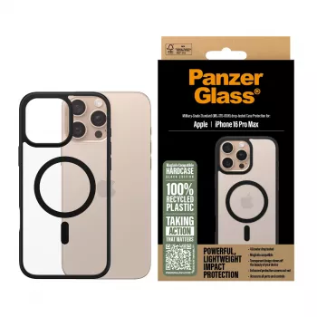 PanzerGlass ® HardCase Transparent mit Schwarz MagSafe & Rahmen iPhone 16 Pro Max