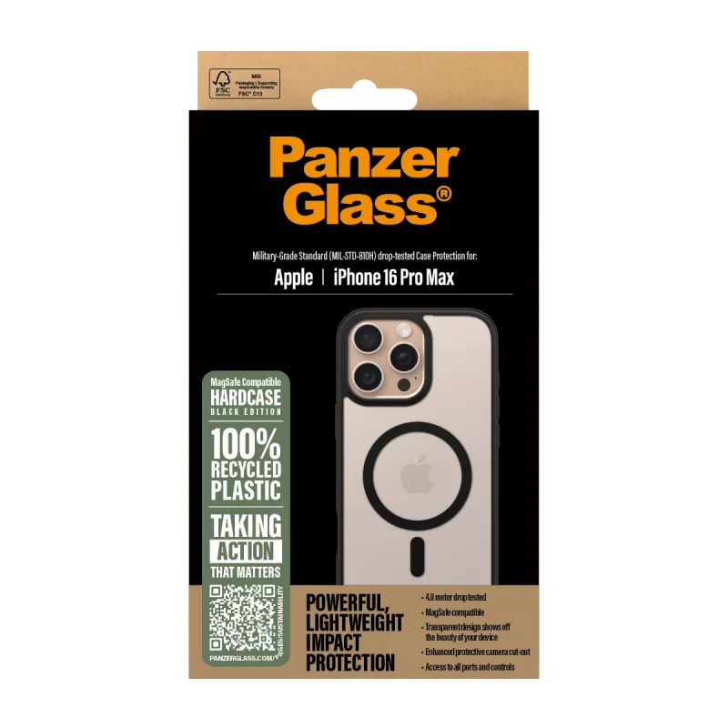PanzerGlass ® HardCase Transparent mit Schwarz MagSafe & Rahmen iPhone 16 Pro Max