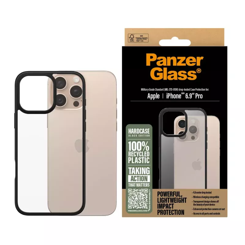 PanzerGlass® HardCase Transparent mit schwarzem Rahmen iPhone 16 Pro Max