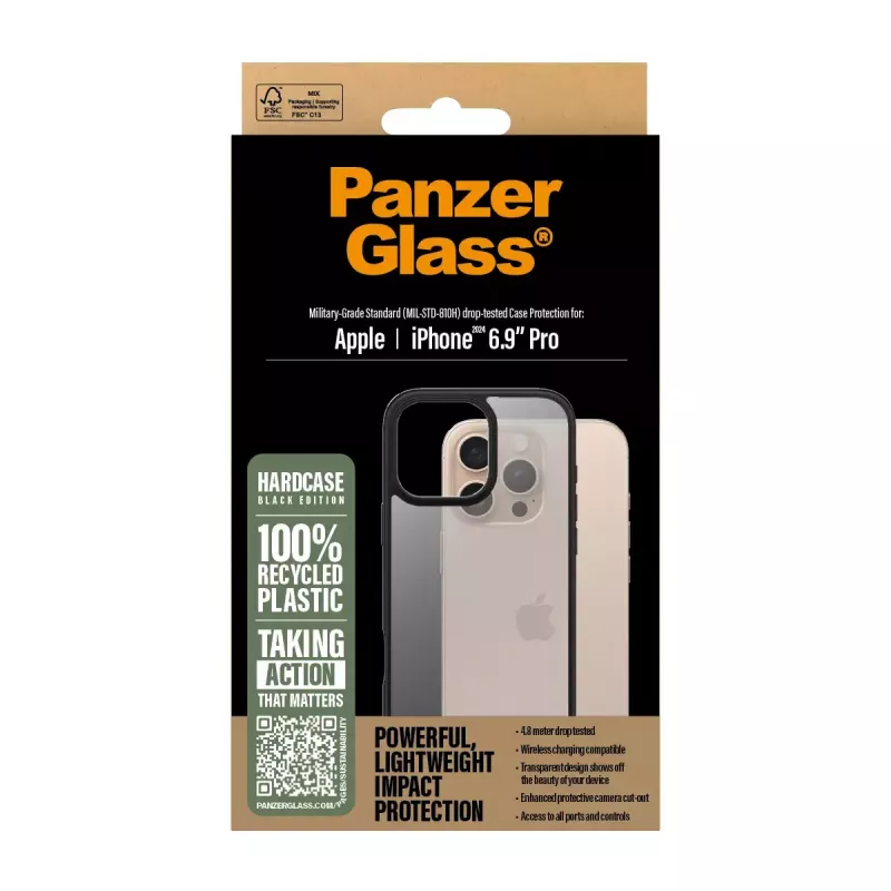 PanzerGlass® HardCase Transparent mit schwarzem Rahmen iPhone 16 Pro Max