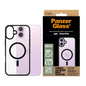 PanzerGlass ® HardCase Transparent mit schwarzem MagSafe & Rahmen iPhone 16 Plus