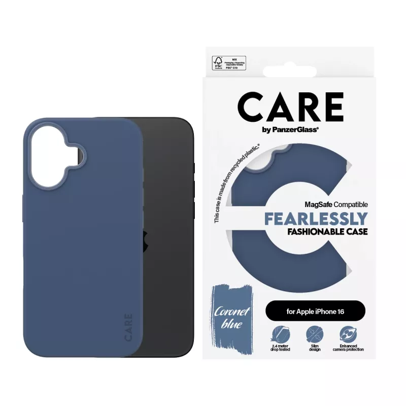 Cover PanzerGlass CARE by modische Hülle Blau m. MagSafe iPhone 16