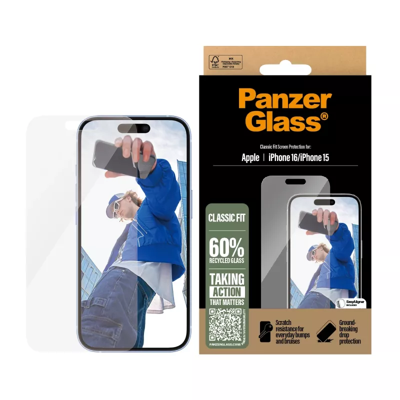 PanzerGlass® Displayschutz iPhone 16 | 15 | Classic Fit
