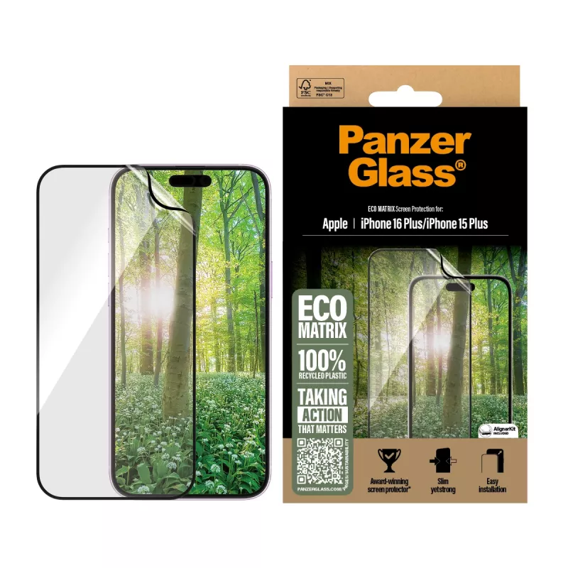 PanzerGlass ® ECO MATRIX Displayschutz iPhone 16 Plus | 15 Plus | Ultra-Wide Fit