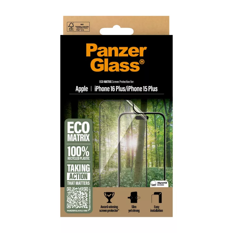 PanzerGlass ® ECO MATRIX Displayschutz iPhone 16 Plus | 15 Plus | Ultra-Wide Fit