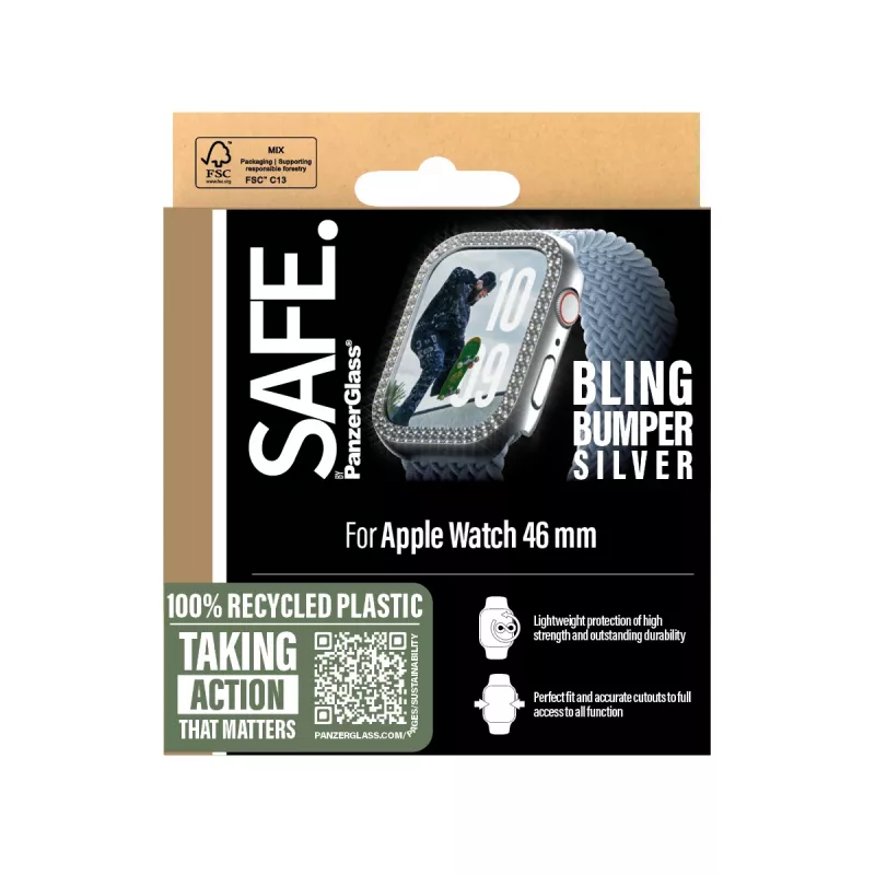 PanzerGlass SAFE. by ® Bling Bumper Silber Apple Watch Series 10 46mm Transparent