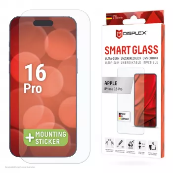 Displex Smart Glass (9H) für Apple iPhone 16 Pro, Montageaufkleber, unzerbrechlich