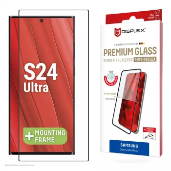 Displex Premium Anti-Reflex Displayschutzfolie (entspiegelte Vollabdeckung, 10H) für Samsung Galaxy S24 Ultra, Eco-Montagerahmen, Vollabdeckung