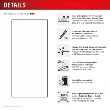 Displex Premium Anti-Reflex Displayschutzfolie (entspiegelte Vollabdeckung, 10H) für Samsung Galaxy S24 Ultra, Eco-Montagerahmen, Vollabdeckung