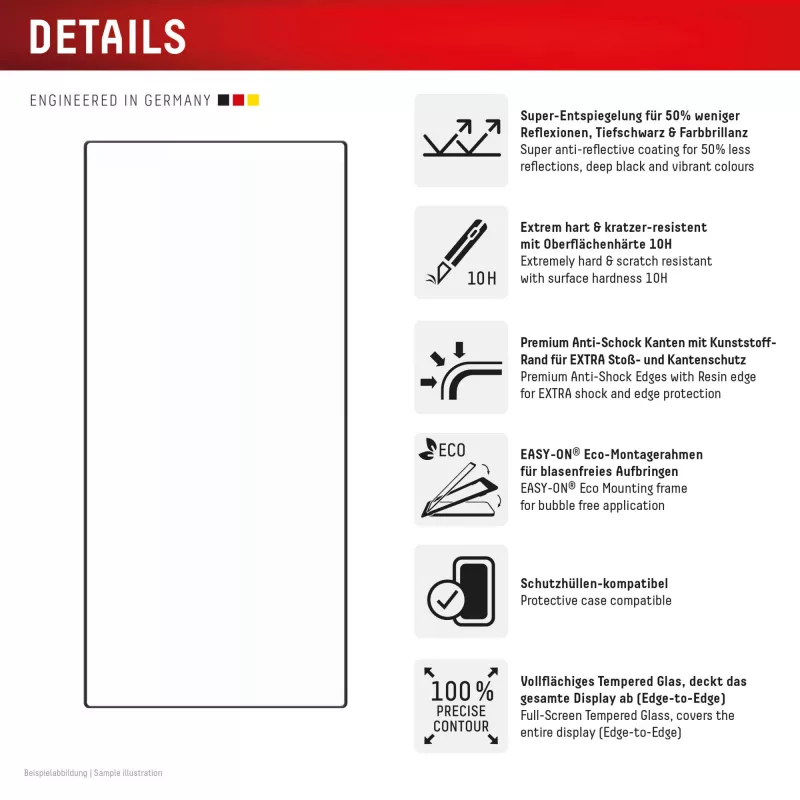 Displex Premium Anti-Reflex Displayschutzfolie (entspiegelte Vollabdeckung, 10H) für Samsung Galaxy S24 Ultra, Eco-Montagerahmen, Vollabdeckung