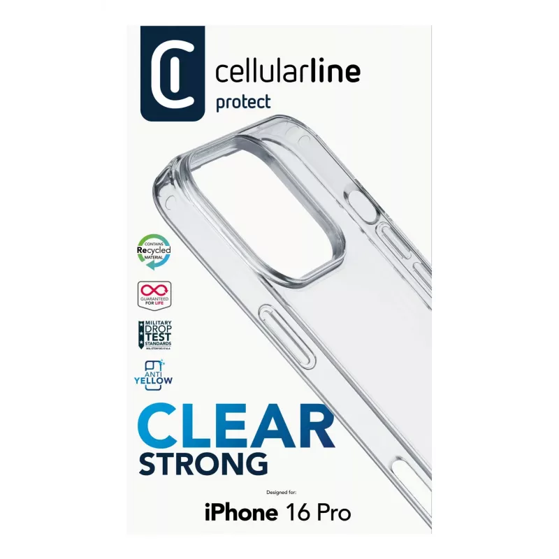 Cellularline Clear Strong - iPhone 16 Pro Hartschale mit Gummirändern