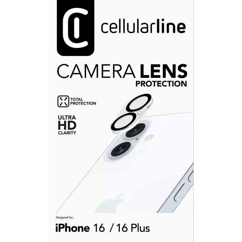 Cellularline Kameraobjektiv - iPhone 16 Schutz Transparent Kratzfest Stoßfest