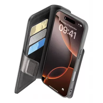 Cellularline Book Agenda – iPhone 16 Pro Lederoptik-Buchhülle mit Magnetverschluss