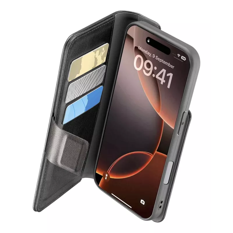 Cellularline Book Agenda – iPhone 16 Pro Lederoptik-Buchhülle mit Magnetverschluss
