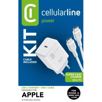 Cellularline USB-C CHARGER KIT USB-C 30W USB-C Ladekit 30W – iPhone 15 Serie