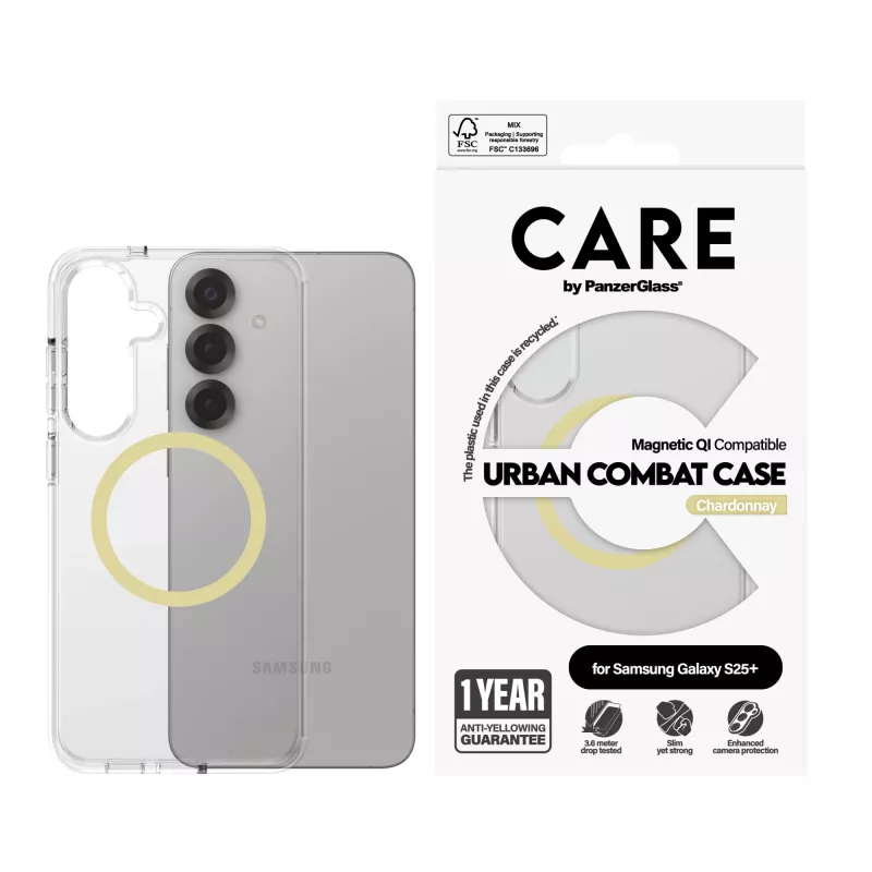 PanzerGlass CARE Urban Combat transparente Hülle Chardonnay Qi Samsung Galaxy S25+