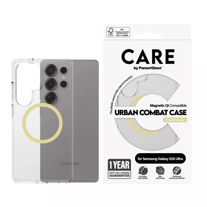 PanzerGlass CARE™ by ® Urban Combat Case Transparent w. Chardonnay Qi Kompatibel Samsung Galaxy S25 Ultra