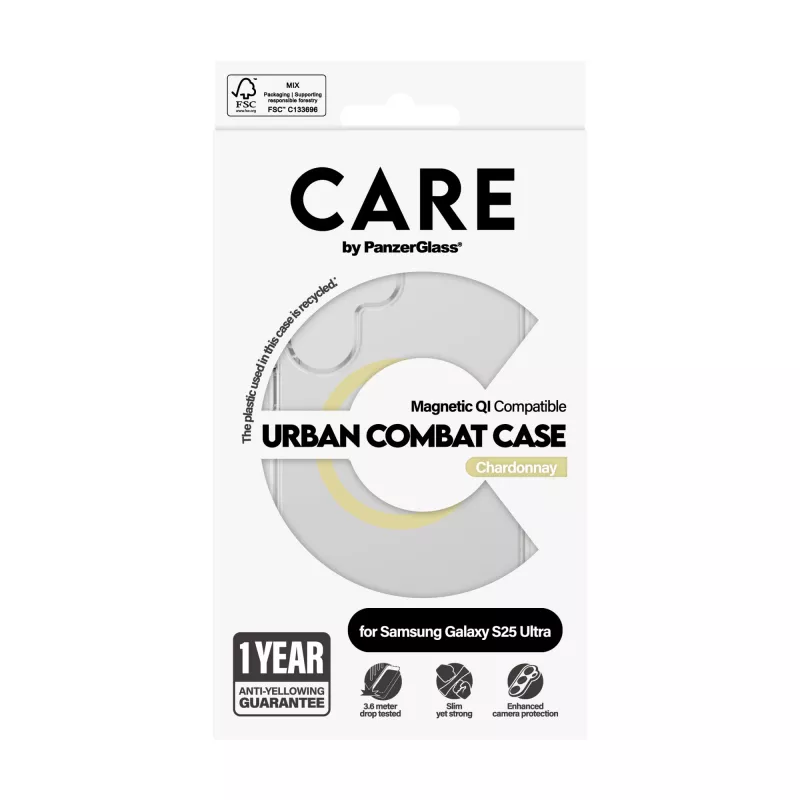 PanzerGlass CARE™ by ® Urban Combat Case Transparent w. Chardonnay Qi Kompatibel Samsung Galaxy S25 Ultra