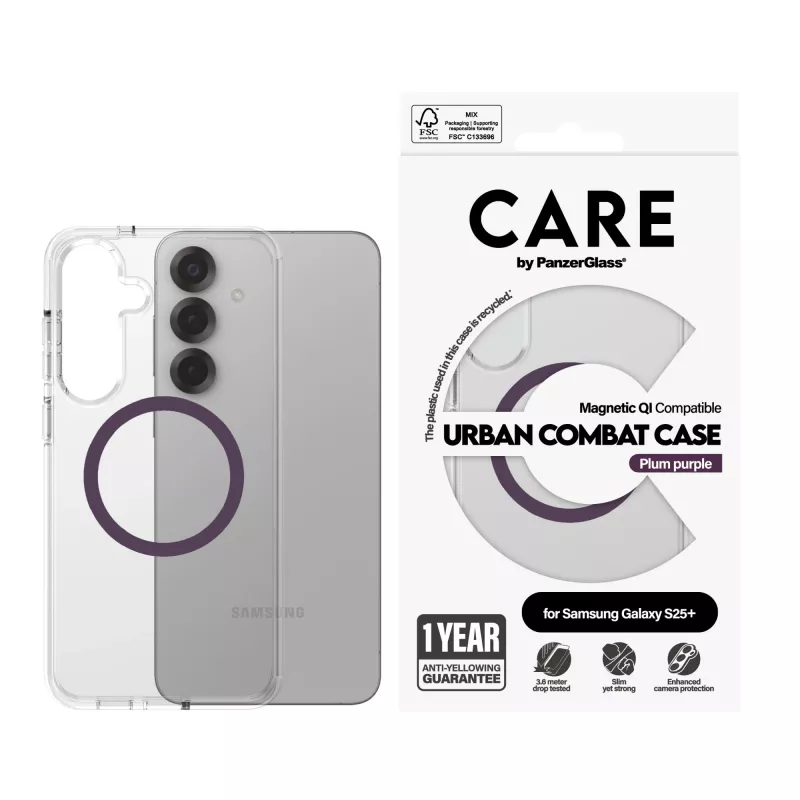 PanzerGlass CARE Urban Combat transparente Hülle Plum Purple Qi Samsung Galaxy S25+