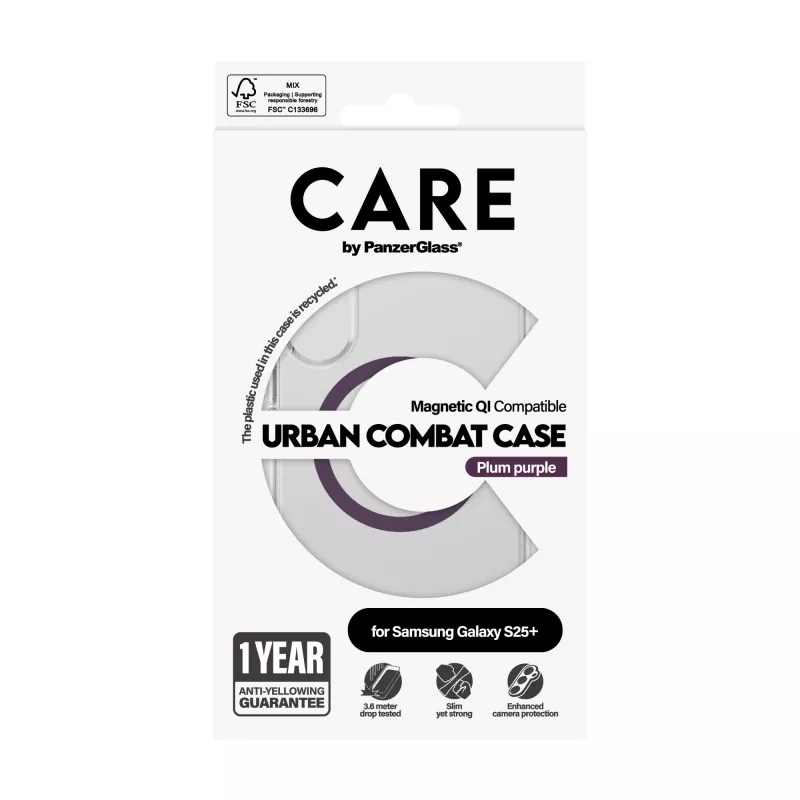 PanzerGlass CARE Urban Combat transparente Hülle Plum Purple Qi Samsung Galaxy S25+