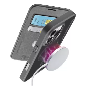 Cellularline Daily Mag - iPhone 16 Pro Max Buchhülle mit halbtransparenter Hartrückseite, kompatibel mit dem MagSafe®-Ökosystem