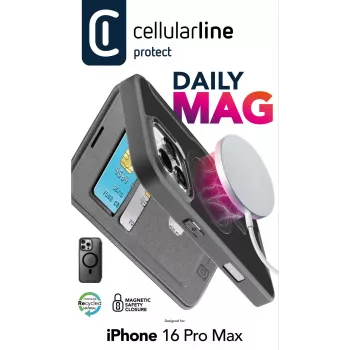 Cellularline Daily Mag - iPhone 16 Pro Max Buchhülle mit halbtransparenter Hartrückseite, kompatibel mit dem MagSafe®-Ökosystem