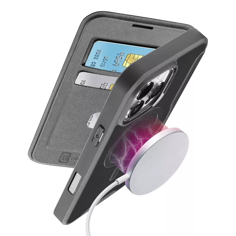 Cellularline Daily Mag - iPhone 16 Pro Max Buchhülle mit halbtransparenter Hartrückseite, kompatibel mit dem MagSafe®-Ökosystem