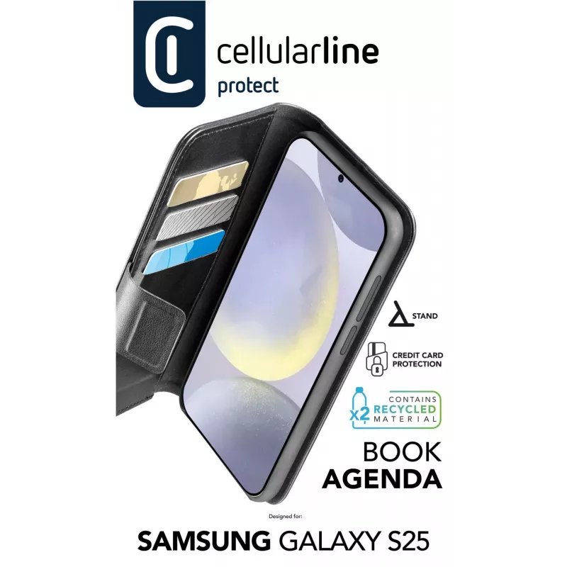 Folio-Hülle Cellularline Galaxy S25 16,1 cm Schwarz 3 Kartenfächer