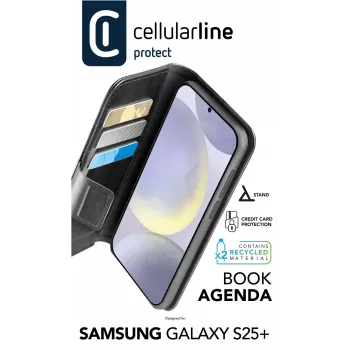 Cellularline Book Agenda – Lederimitat-Buchhülle mit Magnetverschluss für Galaxy S25+