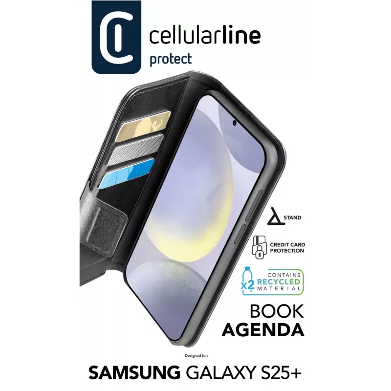 Cellularline Book Agenda – Lederimitat-Buchhülle mit Magnetverschluss für Galaxy S25+