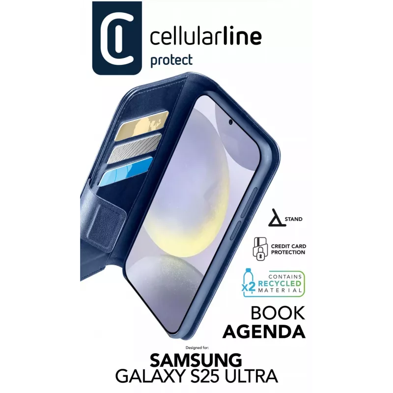 Cellularline Book Agenda - Galaxy S25 Ultra Lederimitat-Buchhülle mit Magnetverschluss