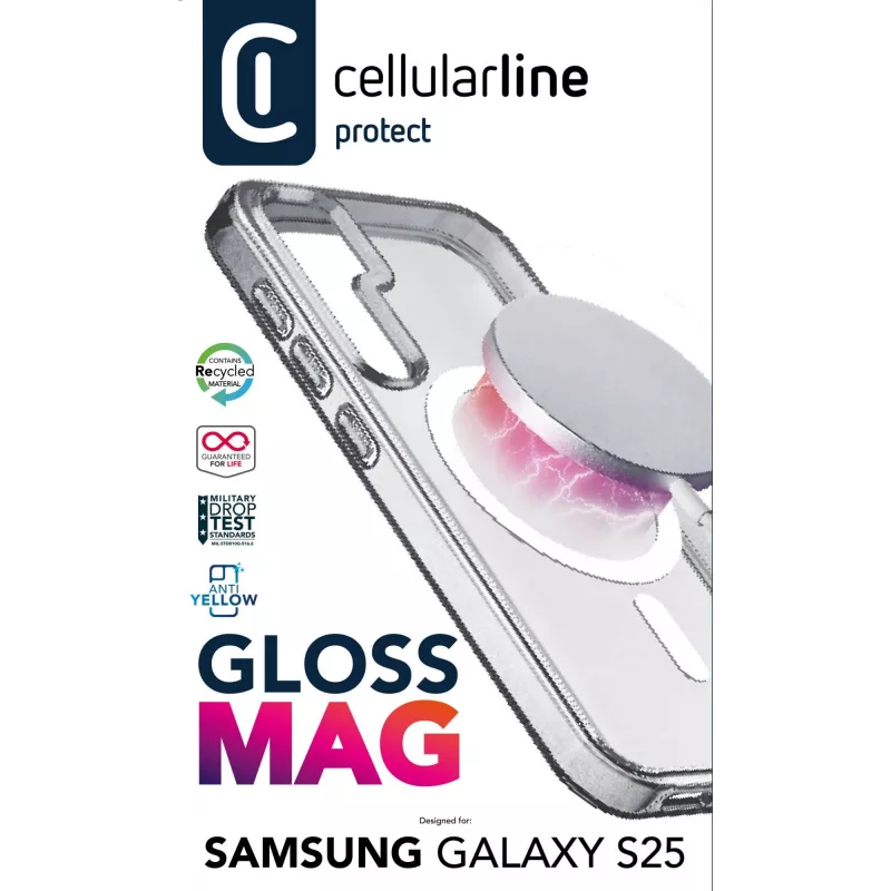 Cellularline Gloss Mag – Galaxy S25 Magnetische Hülle zum Aufladen und Anbringen am MagSafe-Ladegerät