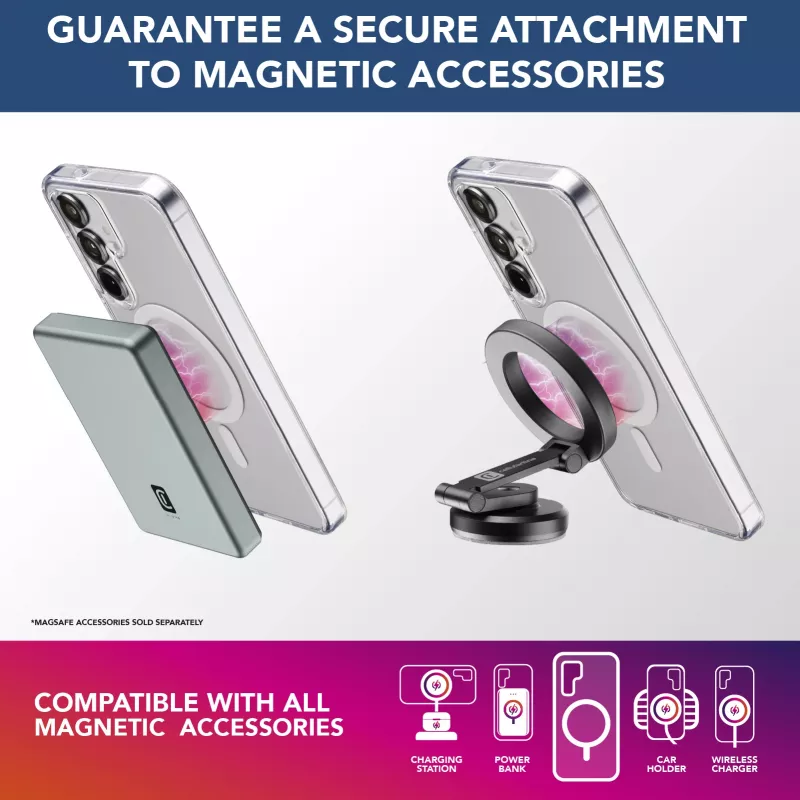 Cellularline Gloss Mag – Galaxy S25 Magnetische Hülle zum Aufladen und Anbringen am MagSafe-Ladegerät